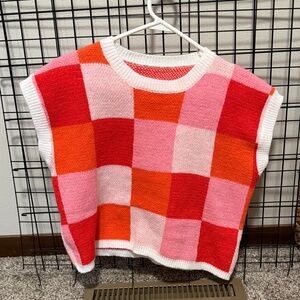 SHEIN Red and Pink Checkered Sweater